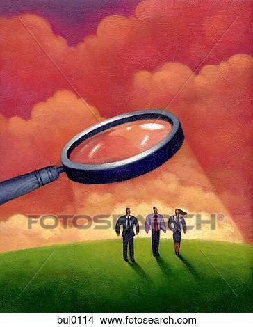 Stock Illustration - Illustration of three people standing underneath a magnifying glass. Fotosearch