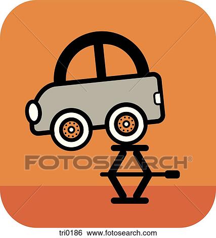 A tire jack lifting a car on orange background View Large Illustration Stock Illustration - A tire jack lifting a car on orange background. Fotosearch