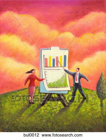 A business man and woman looking at the company's charts View Large Illustration Drawing - A business man and woman looking at the company's charts. Fotosearch