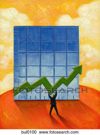 Clipart - A businessman holding up the arrow on a sales graph. Fotosearch