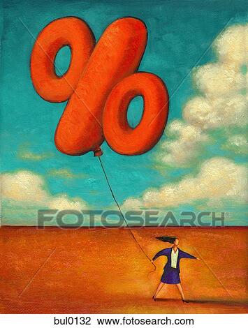 A woman carrying a large percentage balloon View Large Illustration Drawing - A woman carrying a large percentage balloon. Fotosearch