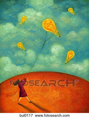 A woman lassoing light bulbs from the sky View Large Illustration Stock Illustration - A woman lassoing light bulbs from the sky. Fotosearch
