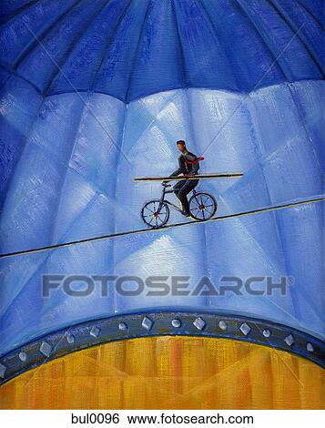 Stock Illustration - An illustration of a businessman riding a bicycle on a high wire. Fotosearch