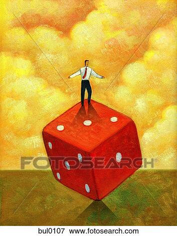 Stock Illustration - Illustration of a businessman standing on a giant dice. Fotosearch