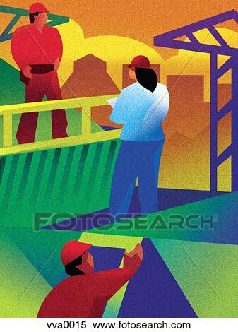 Stock Illustration - An illustration of workers in a construction zone. Fotosearch
