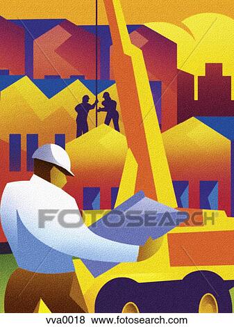 Construction site of a developing community View Large Illustration Stock Illustration - Construction site of a developing community. Fotosearch