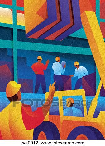 Men working at a loading dock View Large Illustration Drawing - Men working at a loading dock. Fotosearch