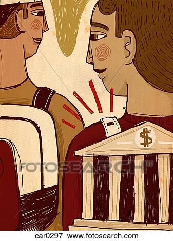 Two teenage boys, one wearing a backpack in the shape of a bank View Large Illustration Stock Illustration - Two teenage boys, one wearing a backpack in the shape of a bank. Fotosearch
