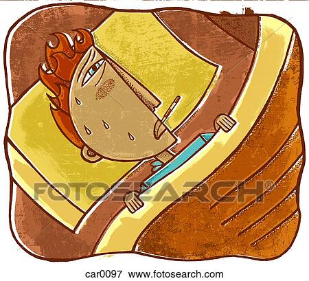 A bedridden man with flames on his head and a thermometer in his mouth View Large Illustration Stock Illustration - A bedridden man with flames on his head and a thermometer in his mouth. Fotosearch
