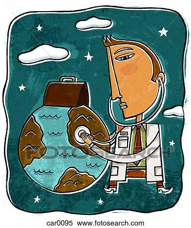 Stock Illustration - A doctor listening to the earth with a stethoscope. Fotosearch