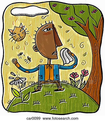 Stock Illustration - A man suffering from a variety of seasonal allergies. Fotosearch
