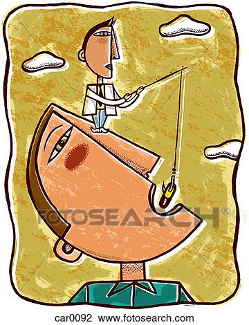 A tiny doctor fishing in a mans mouth with a pill as bait View Large Illustration Drawing - A tiny doctor fishing in a mans mouth with a pill as bait. Fotosearch