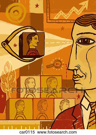 Man looking at a picture of another man being measured by calipers, and in the background is a chart and pictures of other people View Large Illustration Stock Illustration - Man looking at a picture of another man being measured by calipers, and in the background is a chart and pictures of other people. Fotosearch