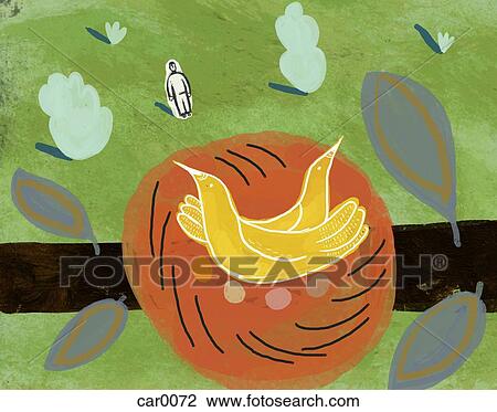 Drawing - A bird in a nest. Fotosearch