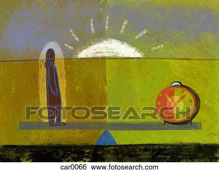 Outline of a woman balancing on a seesaw with a clock View Large Illustration Stock Illustration - Outline of a woman balancing on a seesaw with a clock. Fotosearch