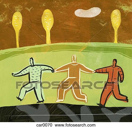 Outline of three men holding hands and walking together View Large Illustration Clipart - Outline of three men holding hands and walking together. Fotosearch