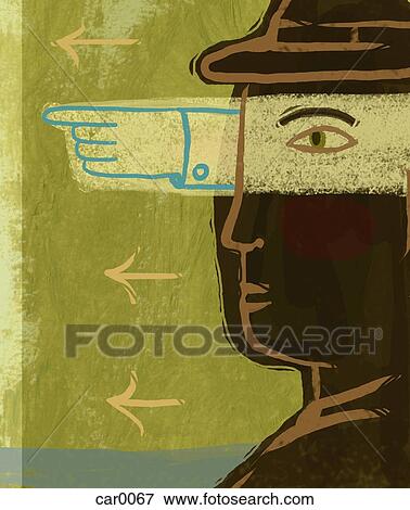 Stock Illustration - Profile of a man and a pointing hand. Fotosearch