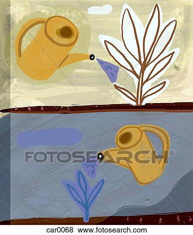 Stock Illustration - Two cans watering plants. Fotosearch