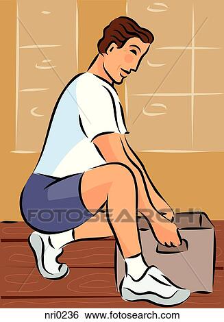 Stock Illustration - Man bending his knees to lift a heavy box. Fotosearch