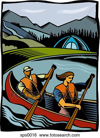 A couple canoeing in a river View Large Illustration Stock Illustration - A couple canoeing in a river. Fotosearch
