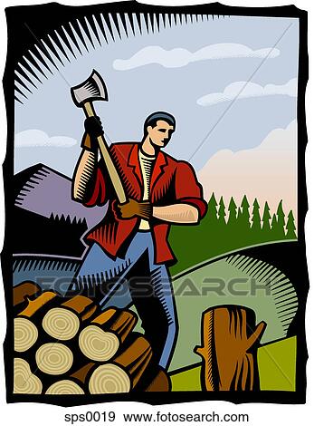 A man chopping wood with an axe View Large Illustration Stock Illustration - A man chopping wood with an axe. Fotosearch