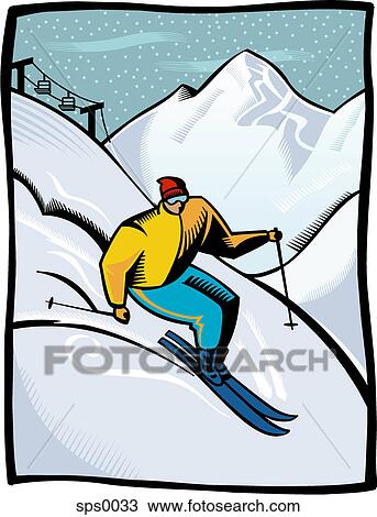 A man skiing downhill View Large Illustration Drawing - A man skiing downhill. Fotosearch