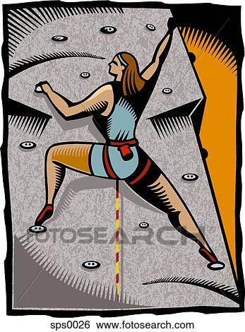 Stock Illustration - A woman participating in an indoor wall climbing. Fotosearch