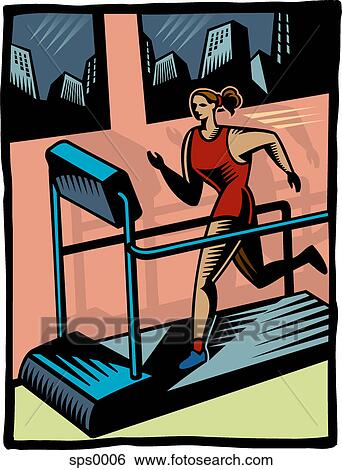 Stock Illustration - A woman running on a treadmill. Fotosearch