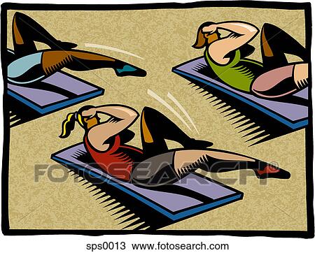 Drawing - Women doing sit ups. Fotosearch