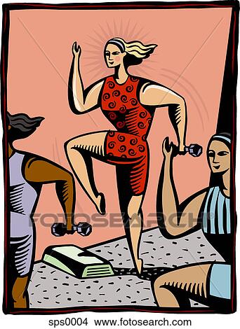 Stock Illustration - Women exercising at an aerobics class. Fotosearch
