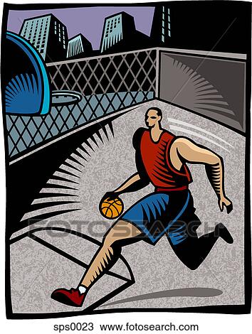 A basketball player running in a court View Large Illustration Drawing - A basketball player running in a court. Fotosearch