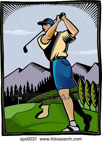 Clip Art - A golfer at a golf course. Fotosearch