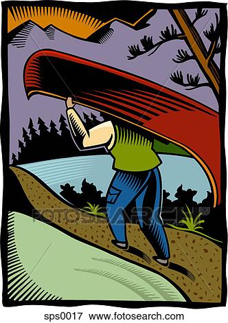A man portaging along a river View Large Illustration Stock Illustration - A man portaging along a river. Fotosearch