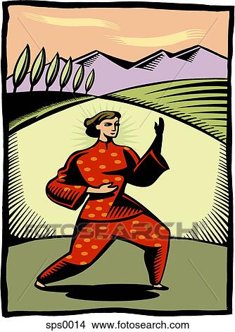A woman doing outdoor Tai Chi View Large Illustration Stock Illustration - A woman doing outdoor Tai Chi. Fotosearch