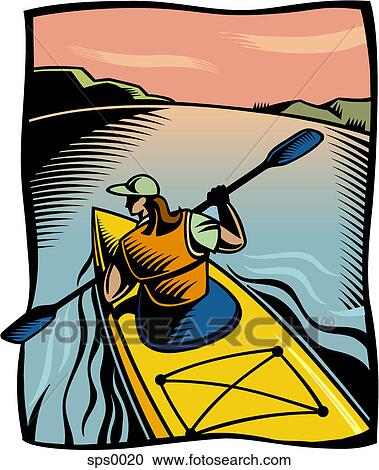 A woman kayaking along a river View Large Illustration Clipart - A woman kayaking along a river. Fotosearch
