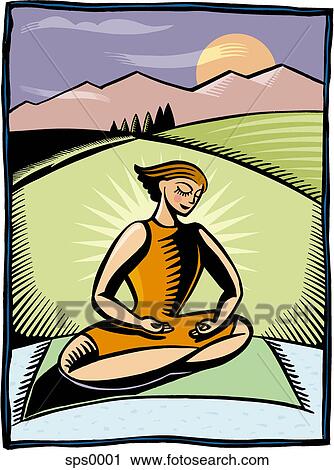 Clip Art - An illustration of a woman meditating in lotus position. Fotosearch