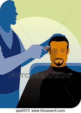 A man getting a hair cut View Large Illustration Drawing - A man getting a hair cut. Fotosearch