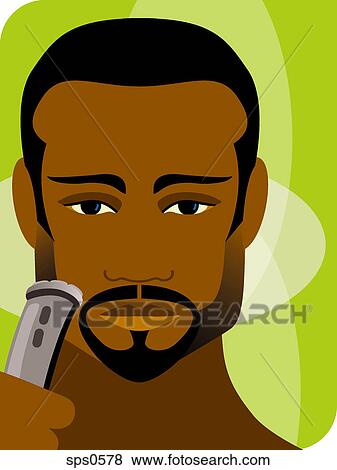 Stock Illustration - A man using an electric razor. Fotosearch