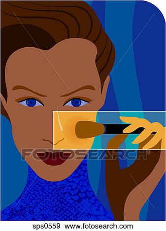 Stock Illustration - A woman applying blusher to her cheek. Fotosearch