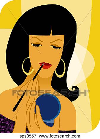 Stock Illustration - A woman applying lip liner. Fotosearch