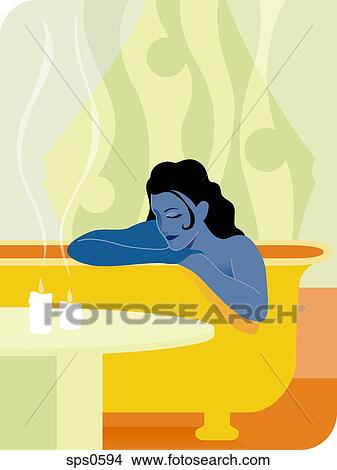 Stock Illustration - A woman having a relaxing bath. Fotosearch