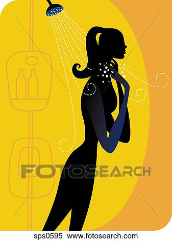 A woman having a shower View Large Illustration Stock Illustration - A woman having a shower. Fotosearch