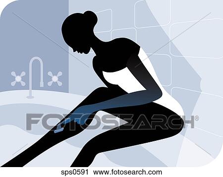 A woman shaving her legs View Large Illustration Clip Art - A woman shaving her legs. Fotosearch