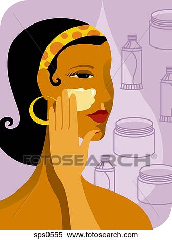 A wooman applying face cream to her cheek View Large Illustration Stock Illustration - A wooman applying face cream to her cheek. Fotosearch