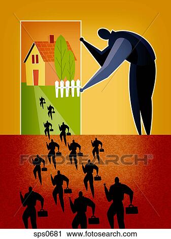 Clip Art - A flock of businessmen walking toward a house. Fotosearch