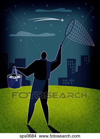 A man catching stars in a net View Large Illustration Stock Illustration - A man catching stars in a net. Fotosearch