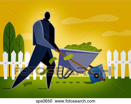 A man pushing a wheelbarrow full of money View Large Illustration Clipart - A man pushing a wheelbarrow full of money. Fotosearch