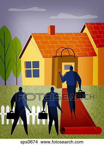 A group of men working for a home based business View Large Illustration Stock Illustration - A group of men working for a home based business. Fotosearch