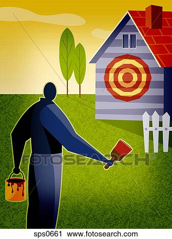 A man painting a target on a house View Large Illustration Clip Art - A man painting a target on a house. Fotosearch