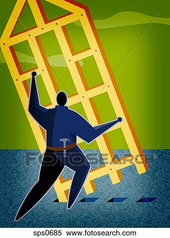 A man putting up a frame of a house View Large Illustration Stock Illustration - A man putting up a frame of a house. Fotosearch